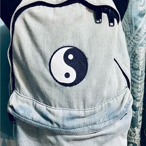 Urban Outfitters Yin & Yang Backpack Light Washed Distressed Denim Zip Unisex